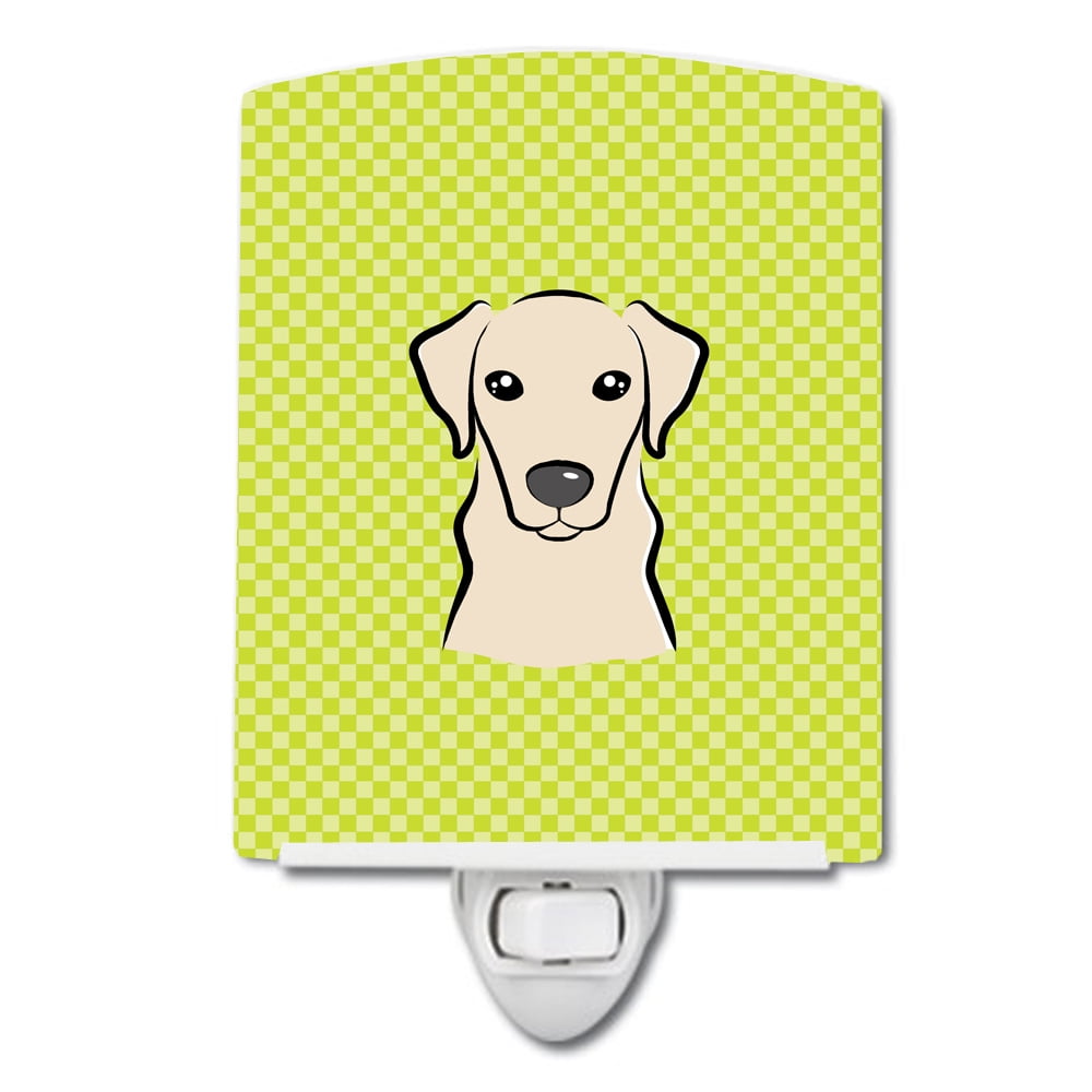 Checkerboard Lime Green Yellow Labrador Ceramic Night Light