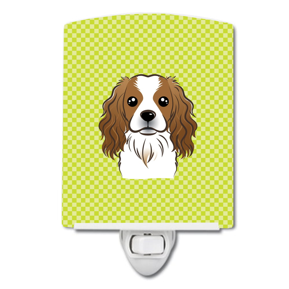 BB1286CNL Checkerboard Lime Green Cavalier Spaniel Ceramic Night Light