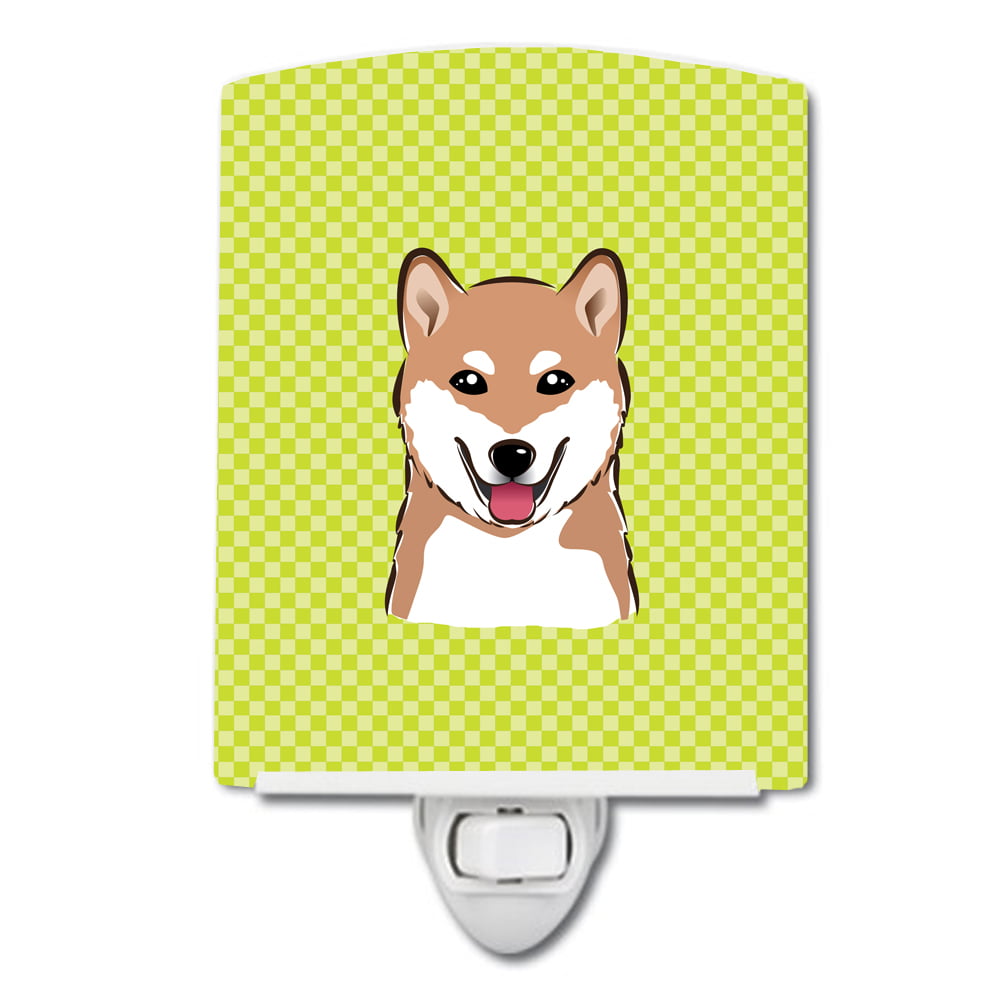 Checkerboard Lime Green Shiba Inu Ceramic Night Light