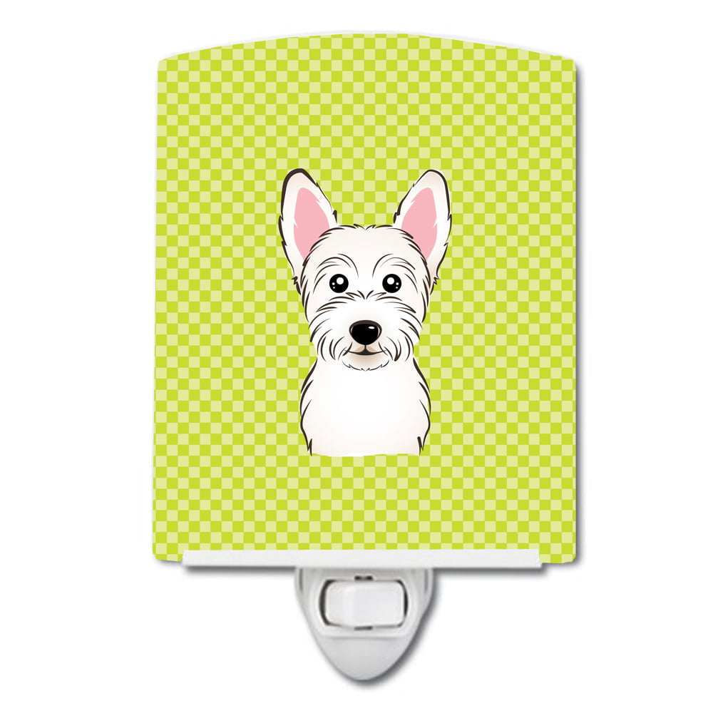 Checkerboard Lime Green Westie Ceramic Night Light