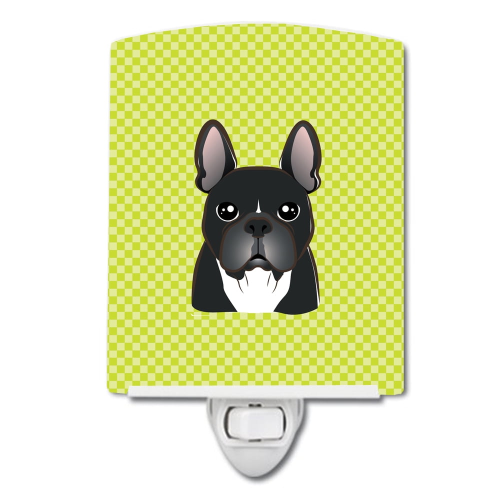 Checkerboard Lime Green French Bulldog Ceramic Night Light