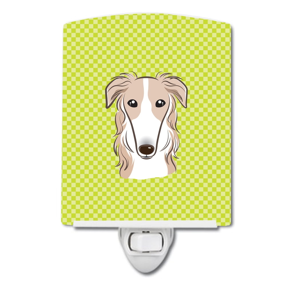 Checkerboard Lime Green Borzoi Ceramic Night Light