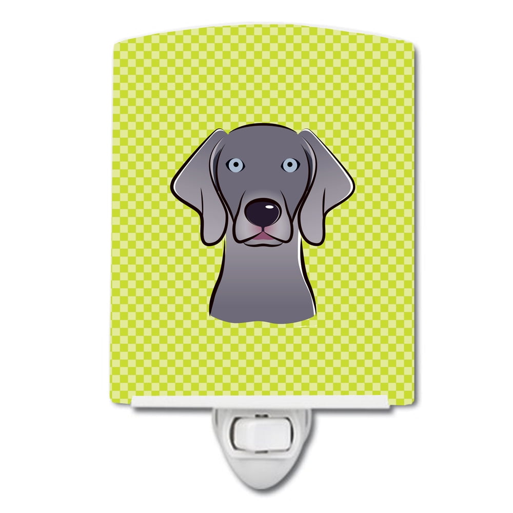 Checkerboard Lime Green Weimaraner Ceramic Night Light