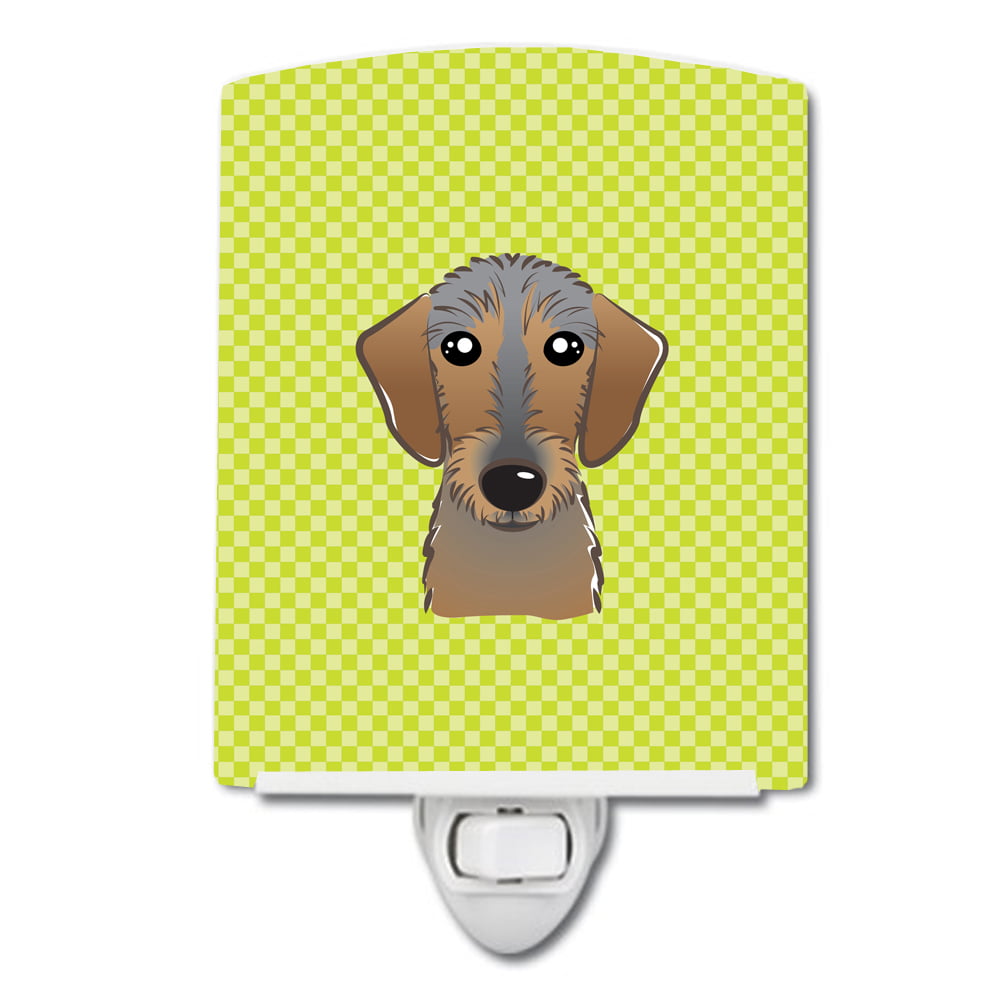 Checkerboard Lime Green Wirehaired Dachshund Ceramic Night Light