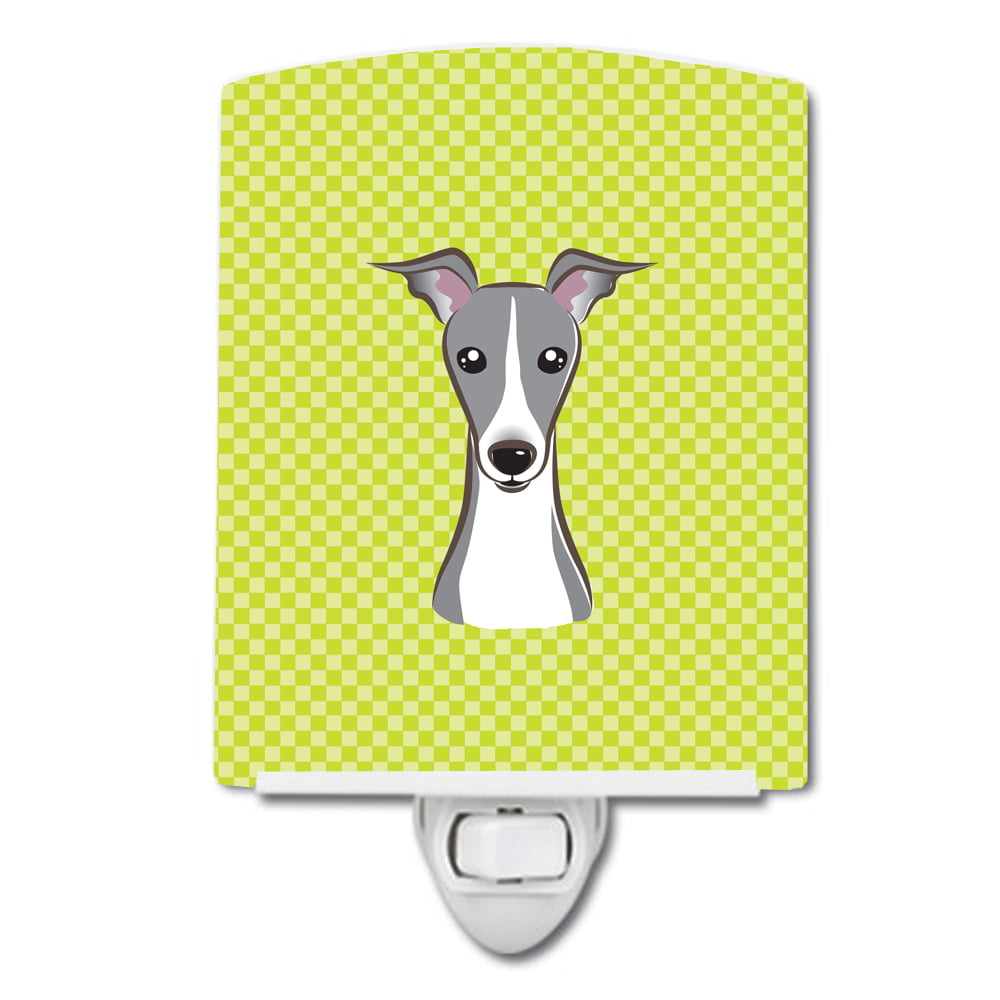 Checkerboard Lime Green Italian Greyhound Ceramic Night Light