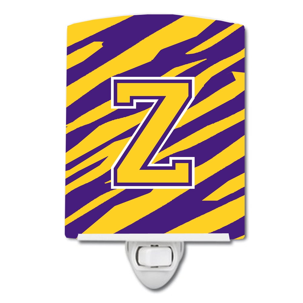 Letter Z Monogram Tiger Stripe Purple Gold Ceramic Night Light