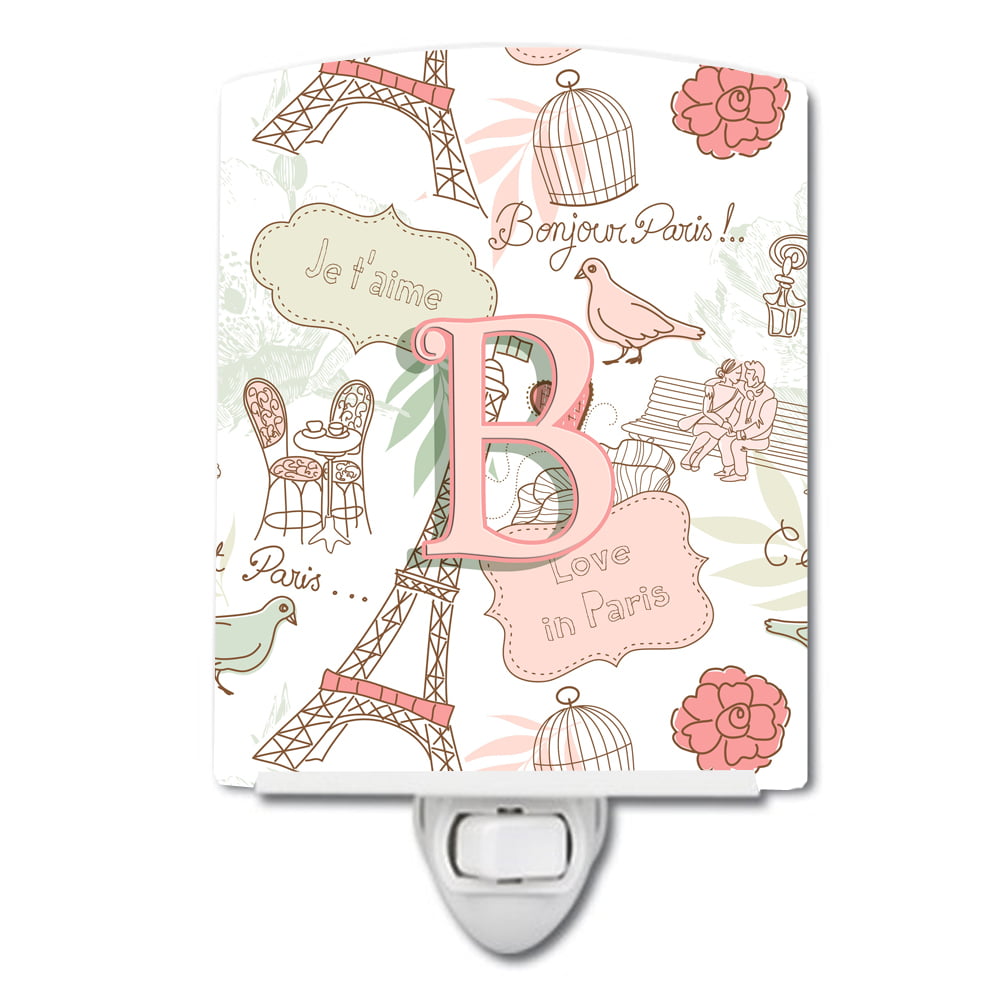 Letter B Love in Paris Pink Ceramic Night Light