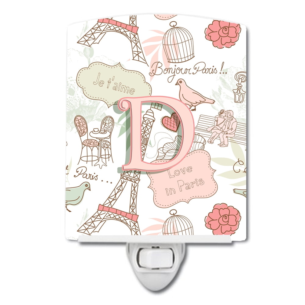Letter D Love in Paris Pink Ceramic Night Light