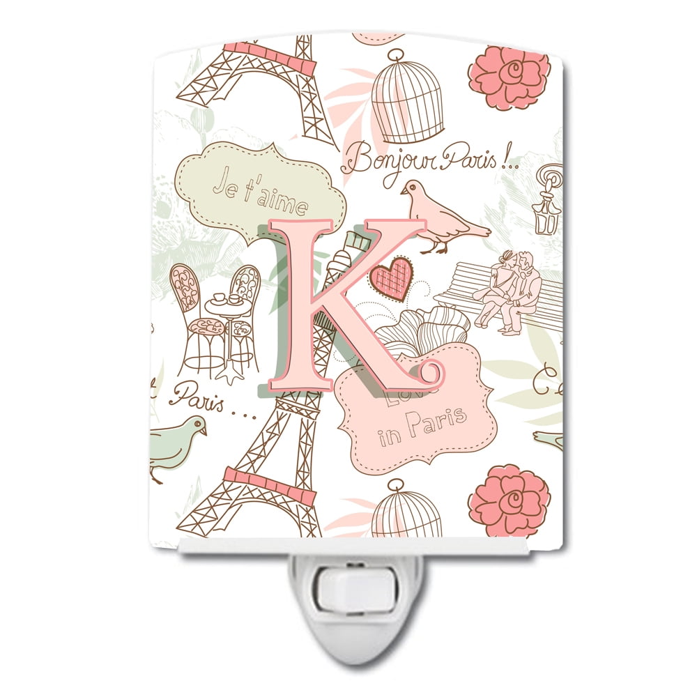 Letter K Love in Paris Pink Ceramic Night Light