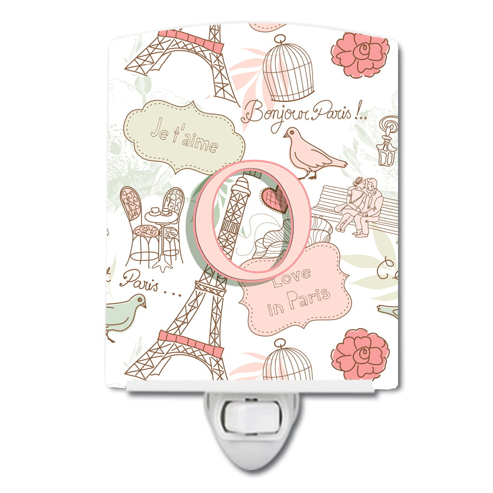 Letter O Love in Paris Pink Ceramic Night Light