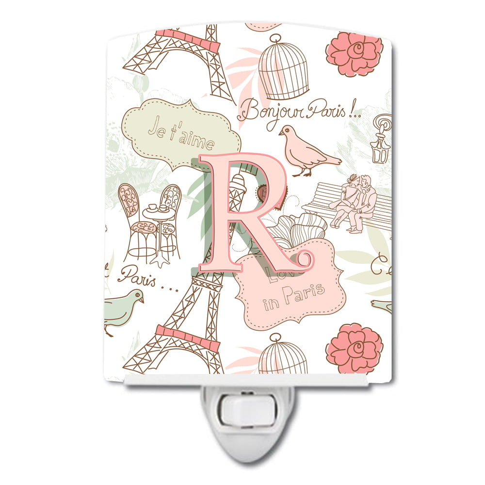 Letter R Love in Paris Pink Ceramic Night Light