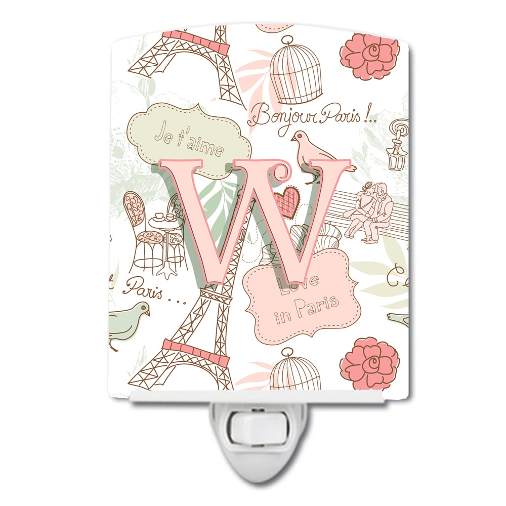 Letter W Love in Paris Pink Ceramic Night Light