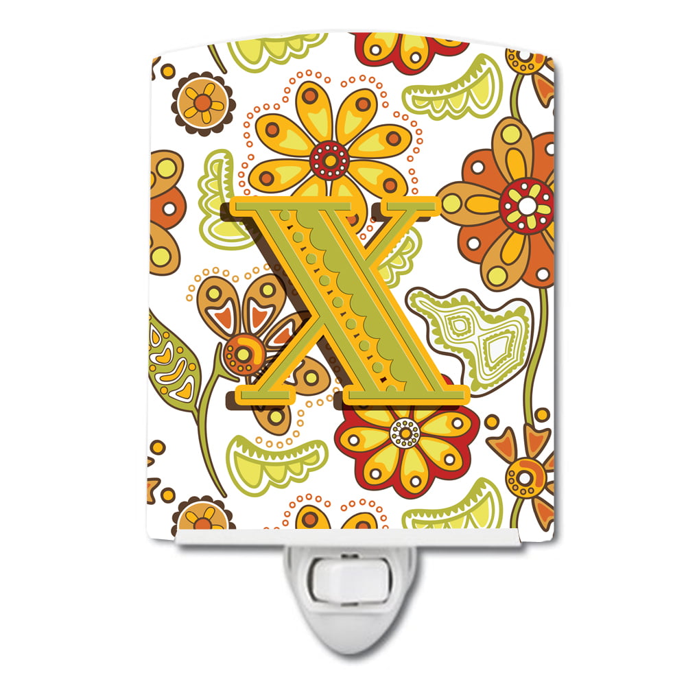 Letter X Floral Mustard & Green Ceramic Night Light