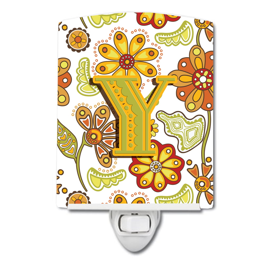 Letter Y Floral Mustard & Green Ceramic Night Light