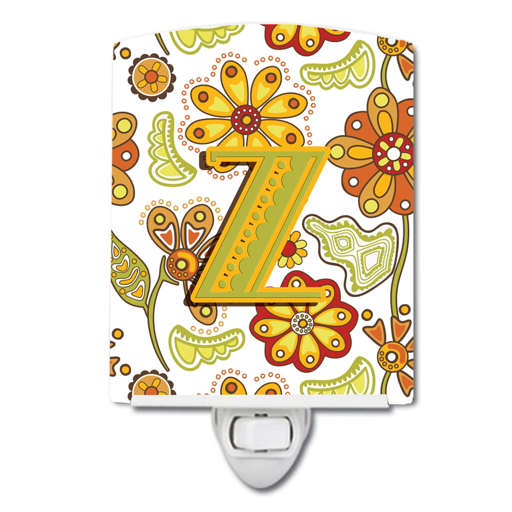 Letter Z Floral Mustard & Green Ceramic Night Light