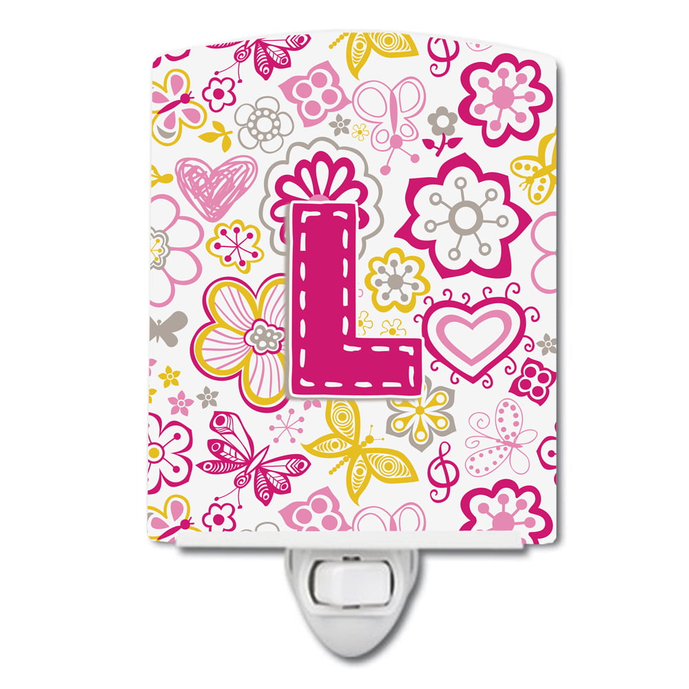 Letter L Flowers & Butterflies Pink Ceramic Night Light