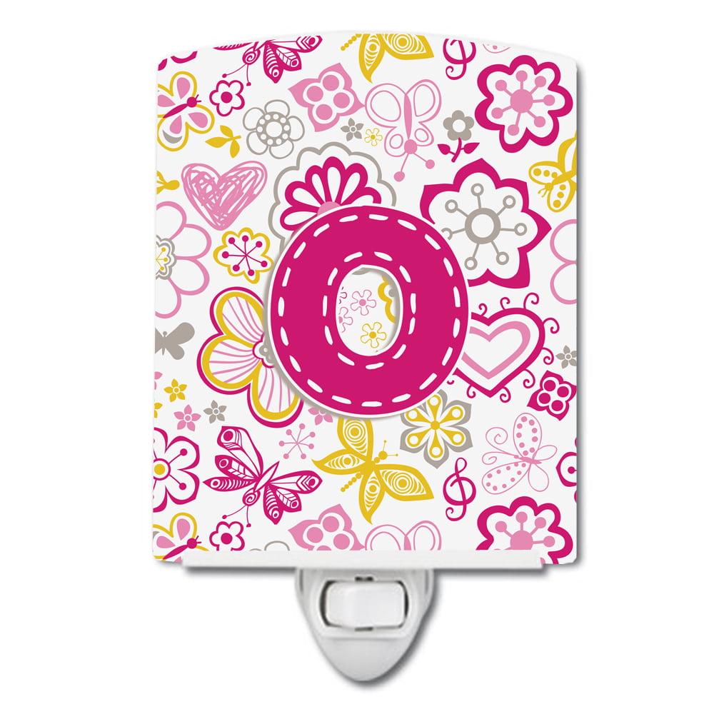 Letter O Flowers & Butterflies Pink Ceramic Night Light