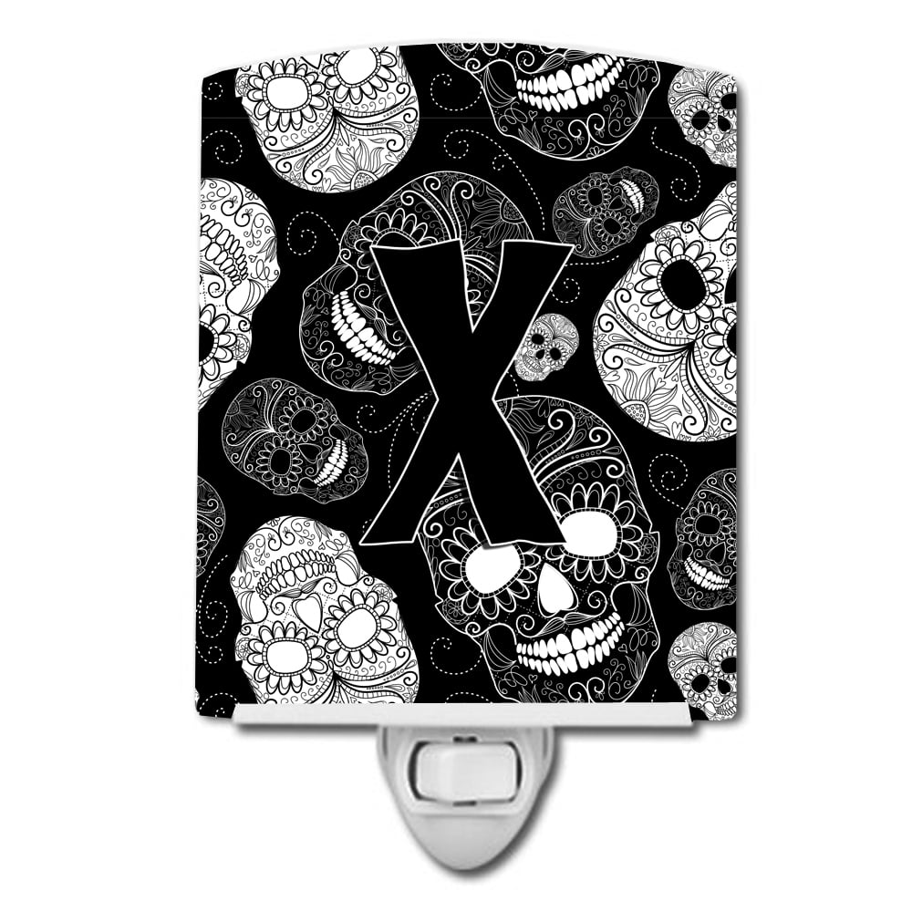 Letter X Day of the Dead Skulls Black Ceramic Night Light