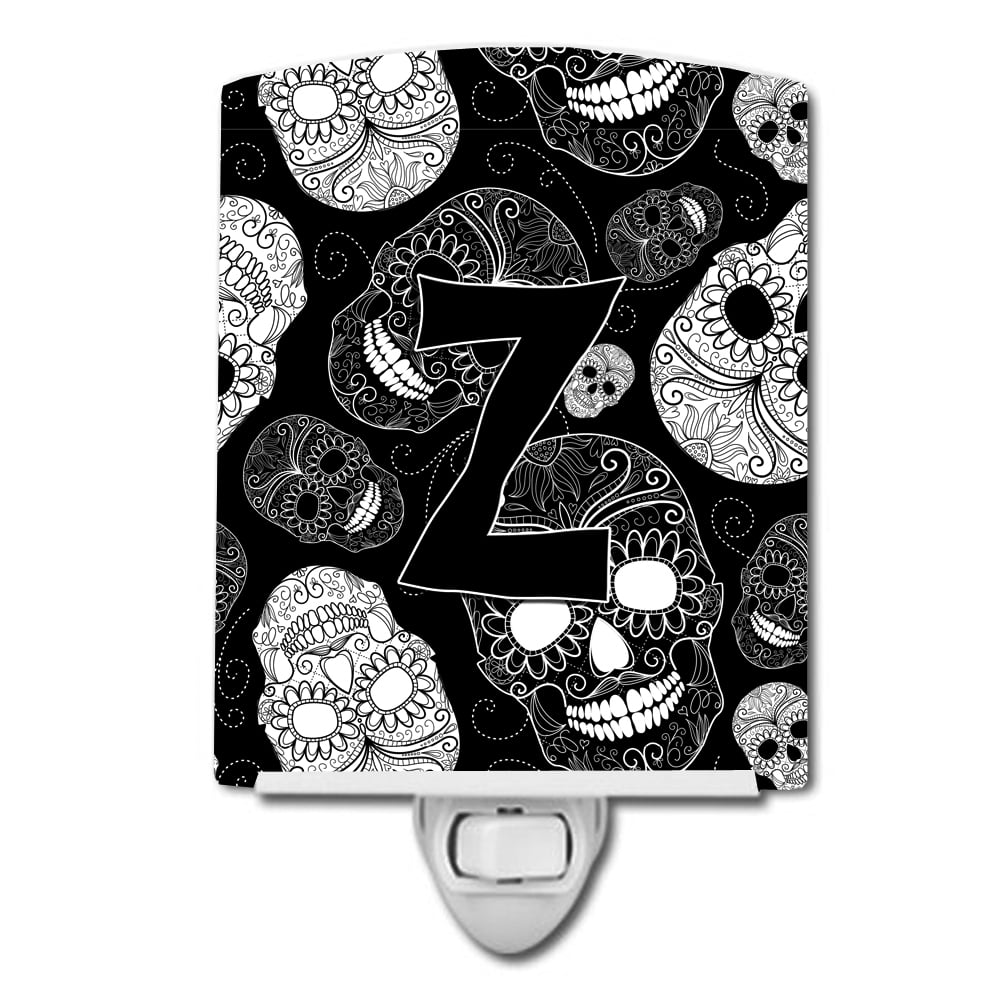 CJ2008-ZCNL Letter Z Day of the Dead Skulls Black Ceramic Night Light