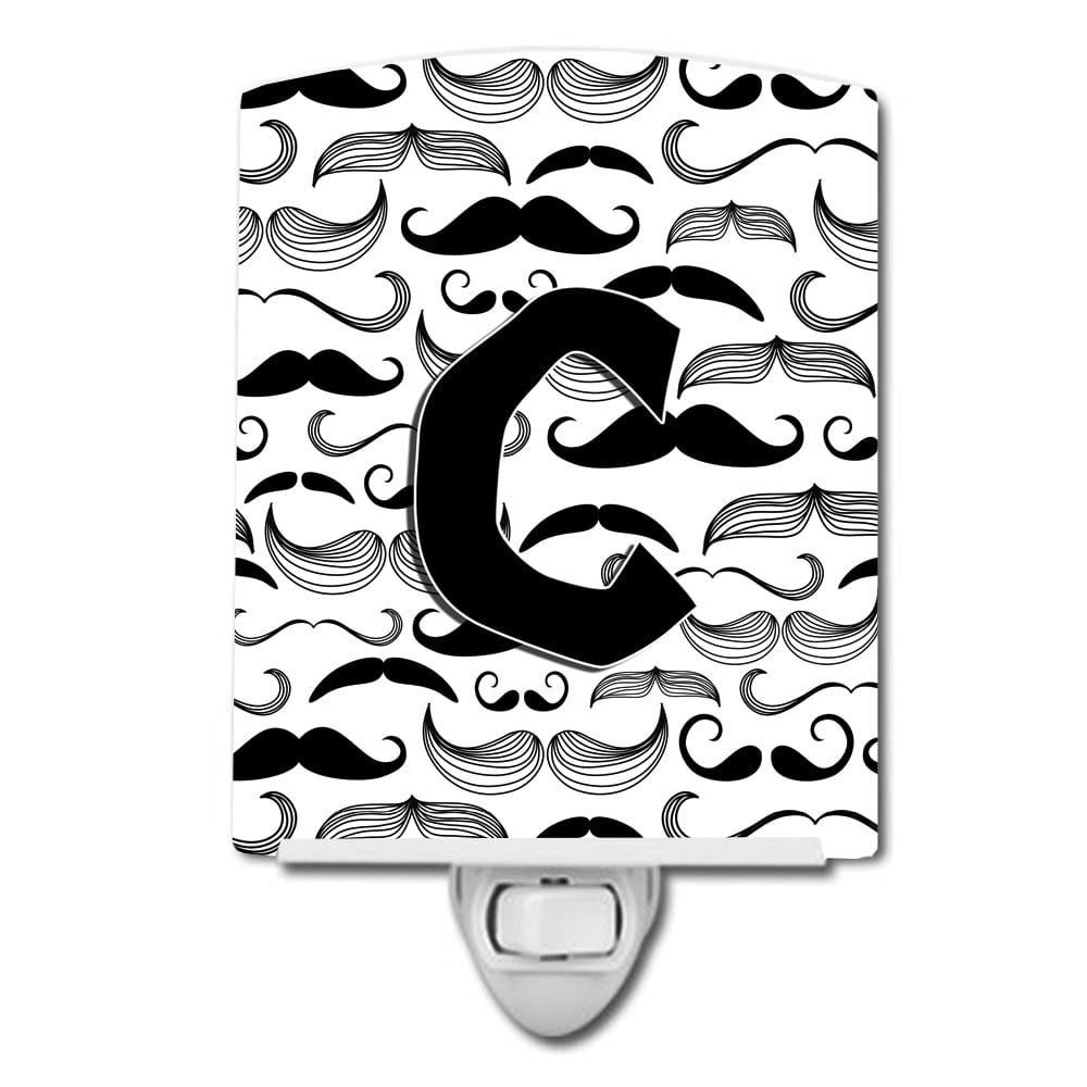CJ2009-CCNL Letter C Moustache Initial Ceramic Night Light