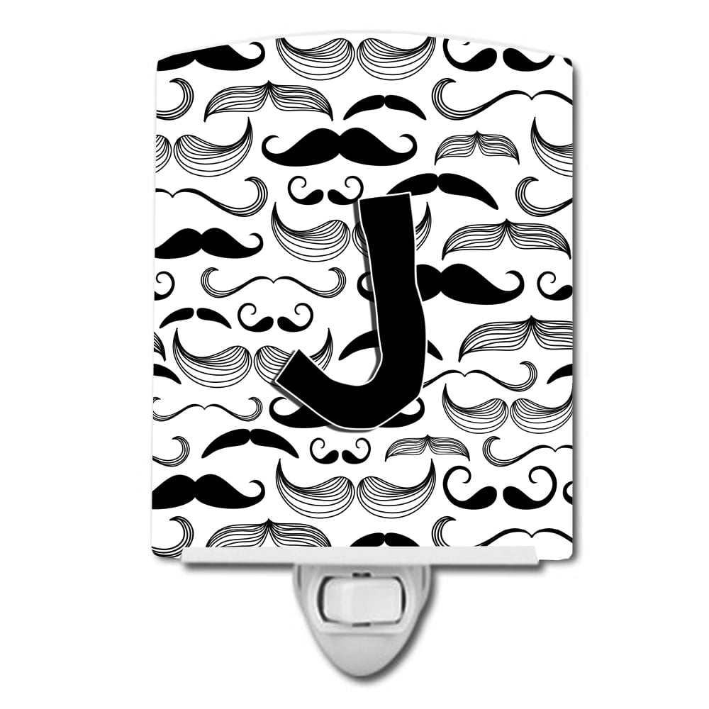 CJ2009-JCNL Letter J Moustache Initial Ceramic Night Light