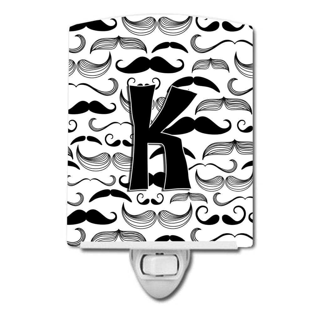 CJ2009-KCNL Letter K Moustache Initial Ceramic Night Light