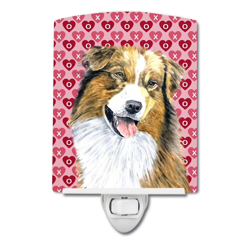 Australian Shepherd Hearts Love Valentines Day Ceramic Night Light