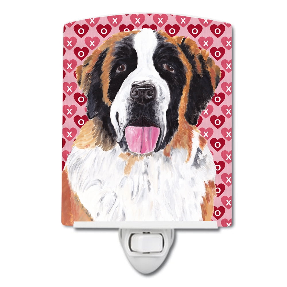 Saint Bernard Hearts Love & Valentines Day Portrait Ceramic Night Light