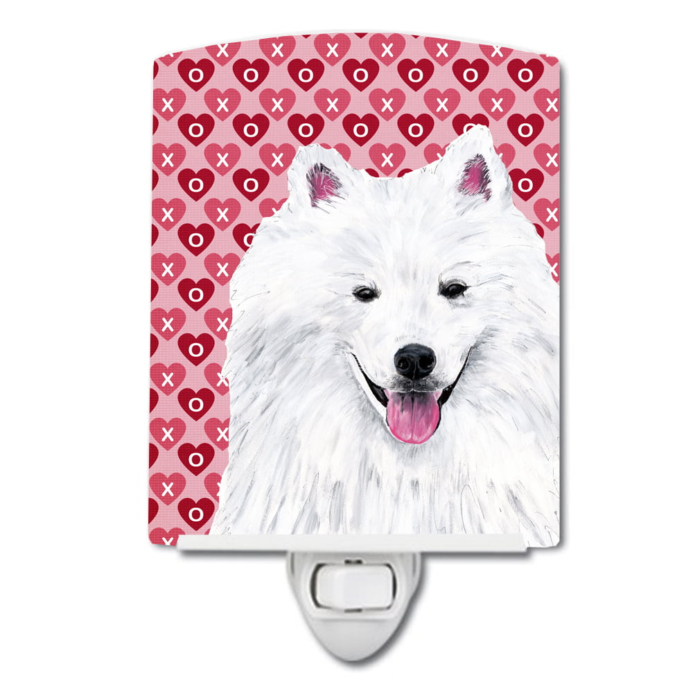 American Eskimo Hearts Love & Valentines Day Portrait Ceramic Night Light