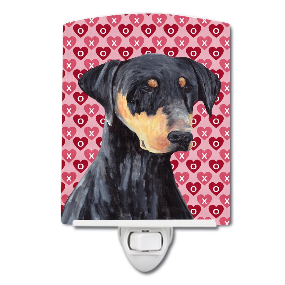 Doberman Hearts Love & Valentines Day Portrait Ceramic Night Light