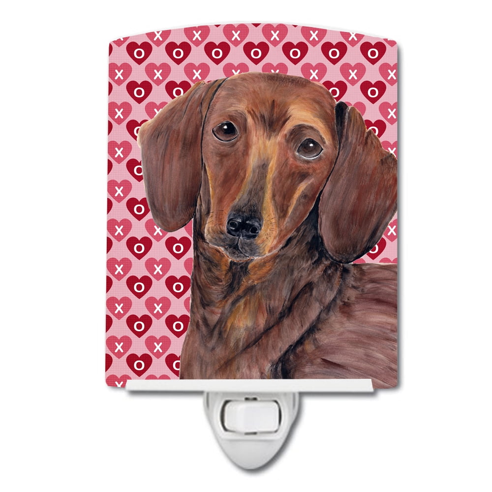 Dachshund Hearts Love & Valentines Day Portrait Ceramic Night Light