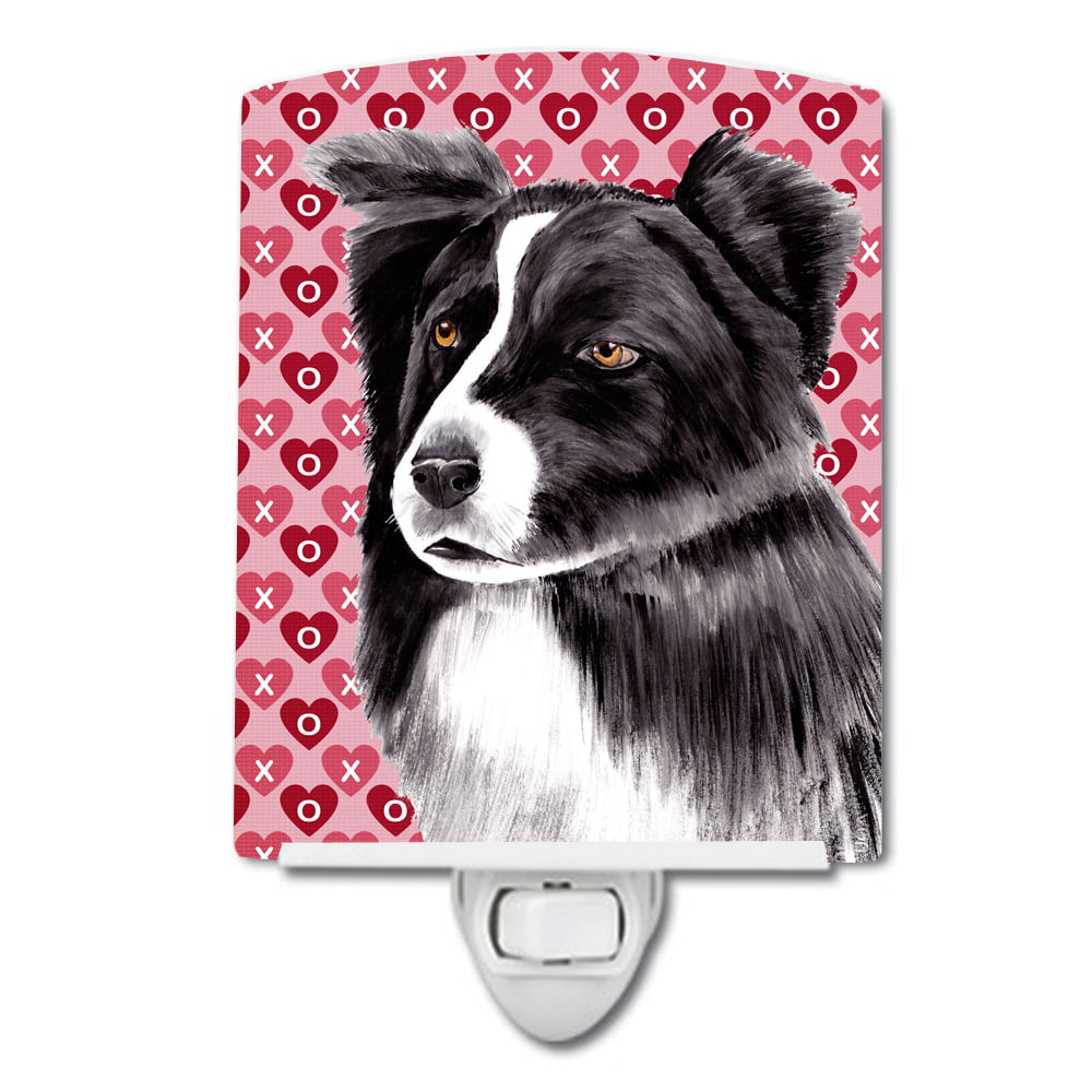 Border Collie Hearts Love & Valentines Day Portrait Ceramic Night Light