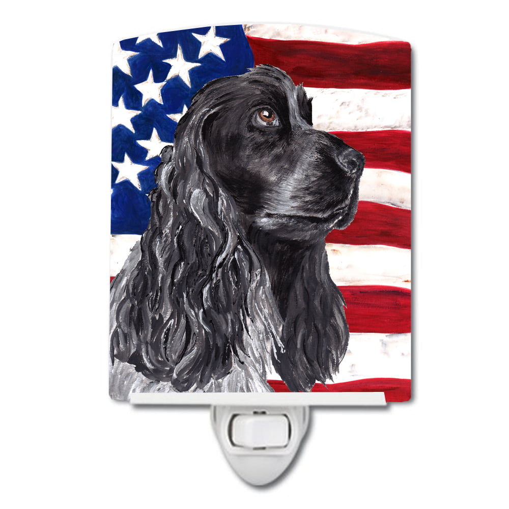 Black Cocker Spaniel with American Flag Ceramic Night Light