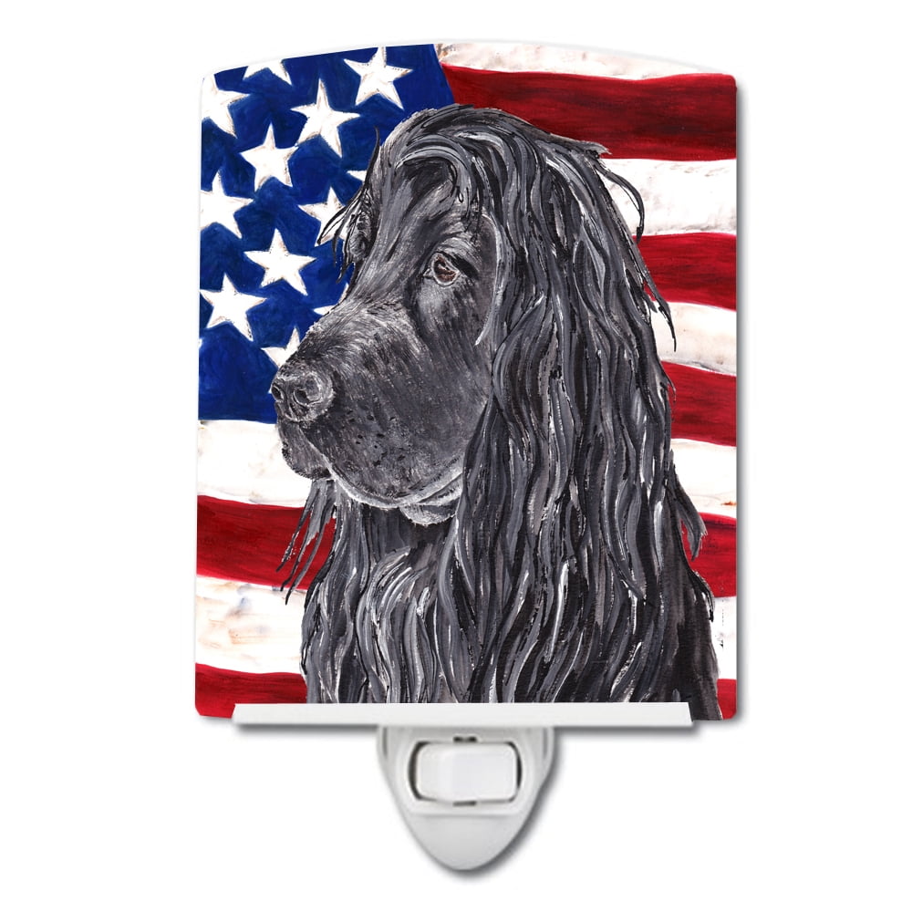 Black Cocker Spaniel with American Flag Ceramic Night Light