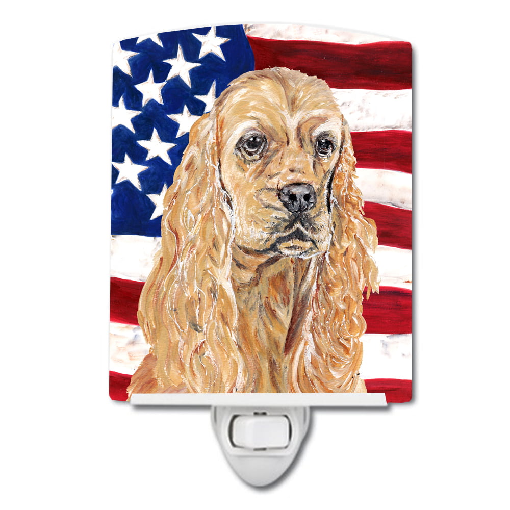 SC9514CNL Buff Cocker Spaniel with American Flag Ceramic Night Light
