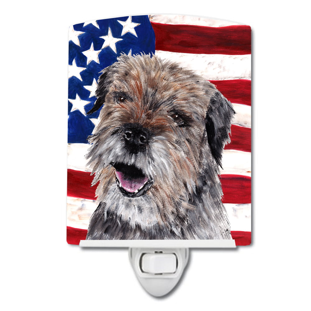Border Terrier with American Flag Ceramic Night Light