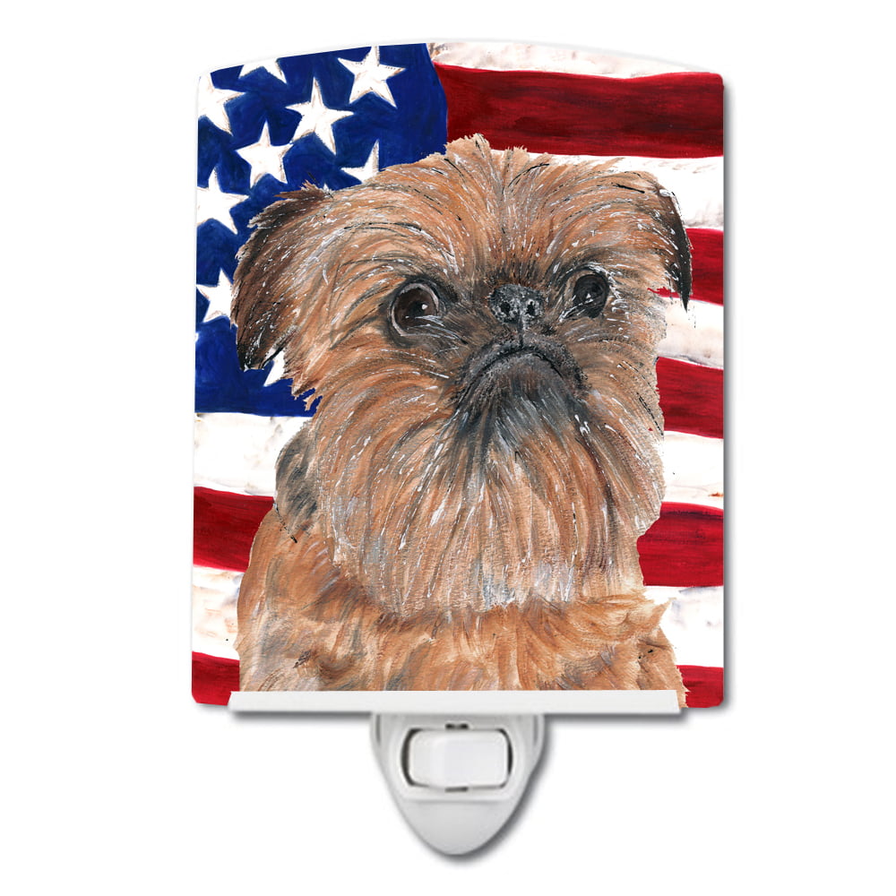 Brussels Griffon with American Flag Ceramic Night Light