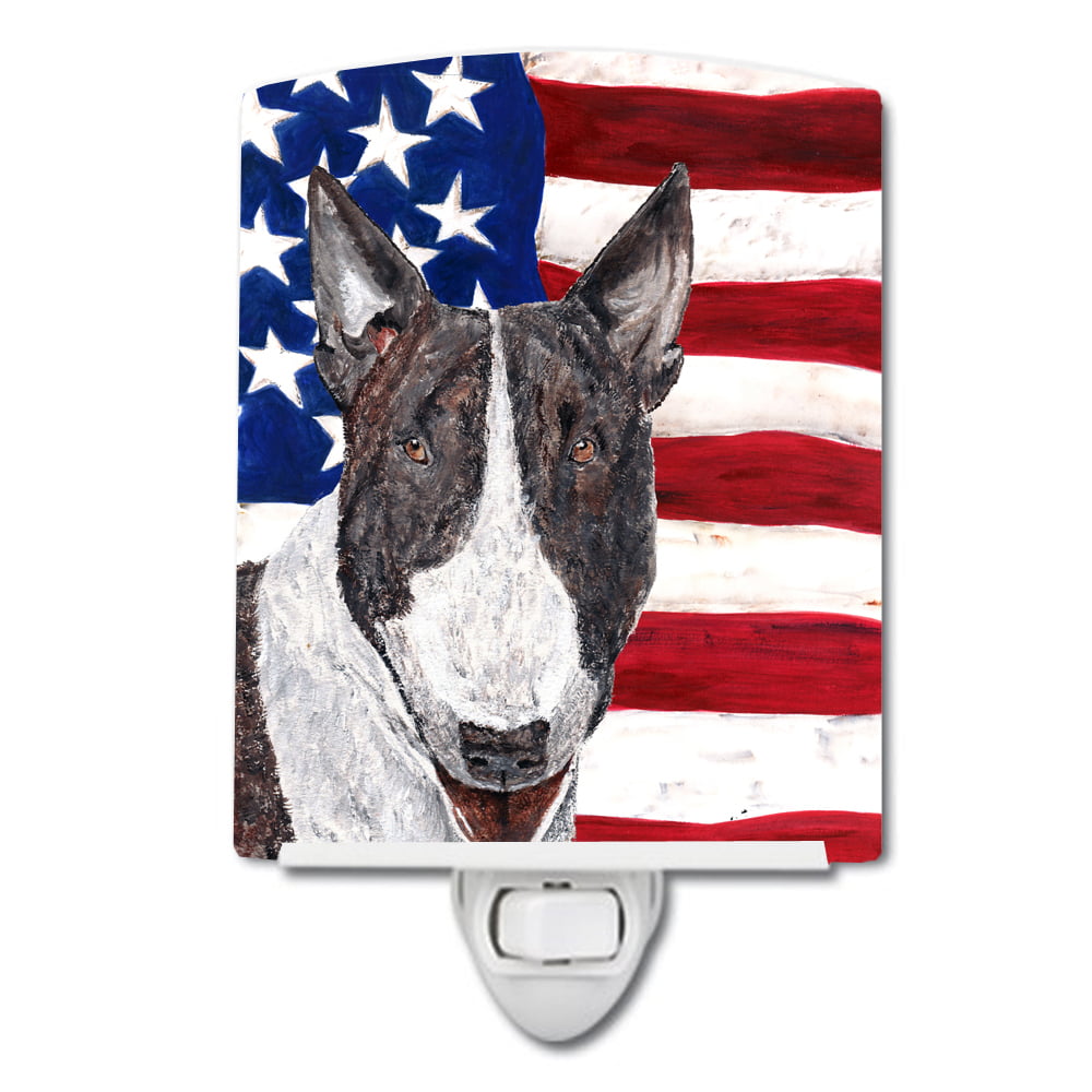 Bull Terrier with American Flag Ceramic Night Light