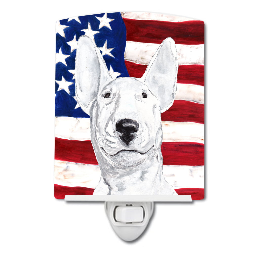 Bull Terrier with American Flag Ceramic Night Light