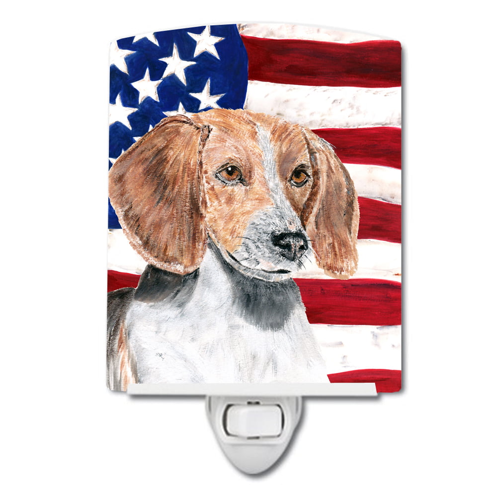English Foxhound with American Flag Ceramic Night Light