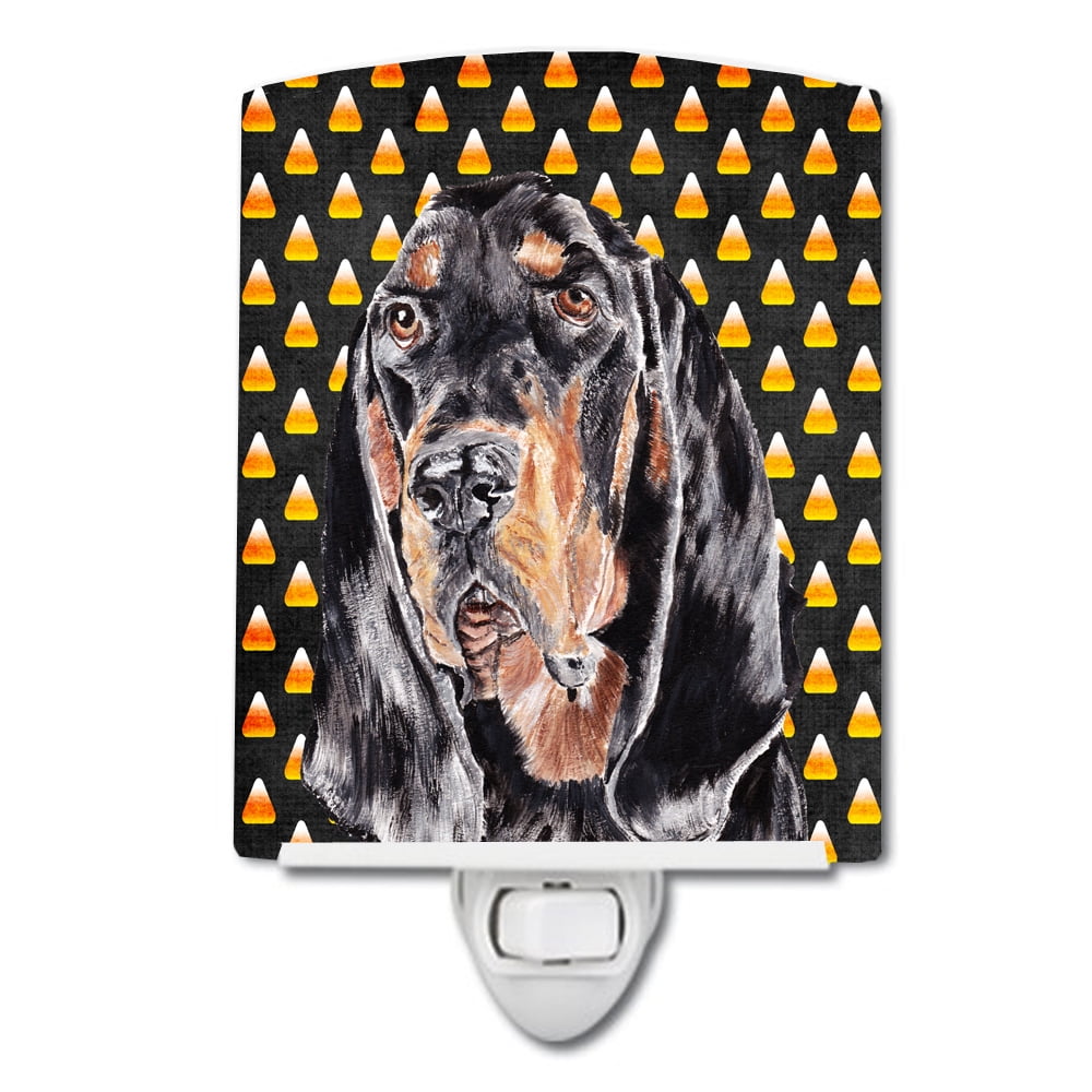 Black & Tan Coonhound Candy Corn Halloween Ceramic Night Light