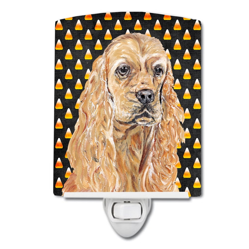 SC9528CNL Buff Cocker Spaniel Candy Corn Halloween Ceramic Night Light