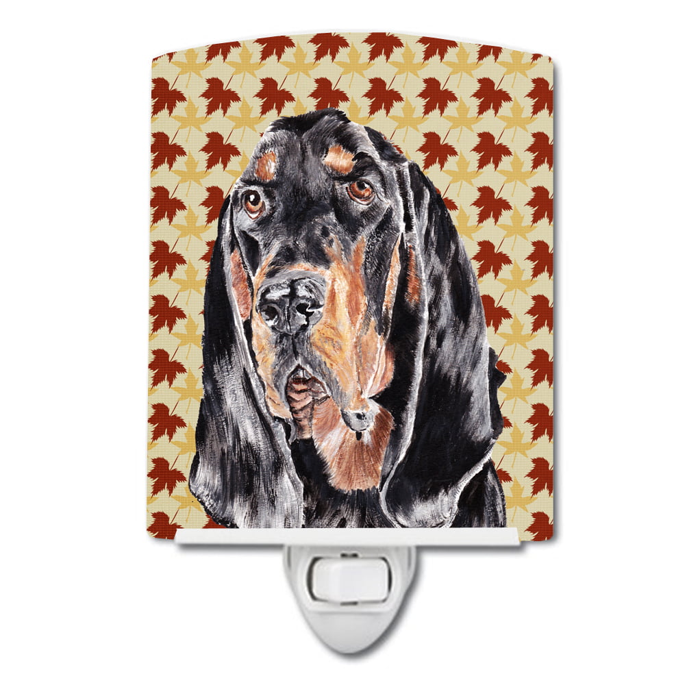 SC9539CNL Black & Tan Coonhound Fall Leaves Ceramic Night Light