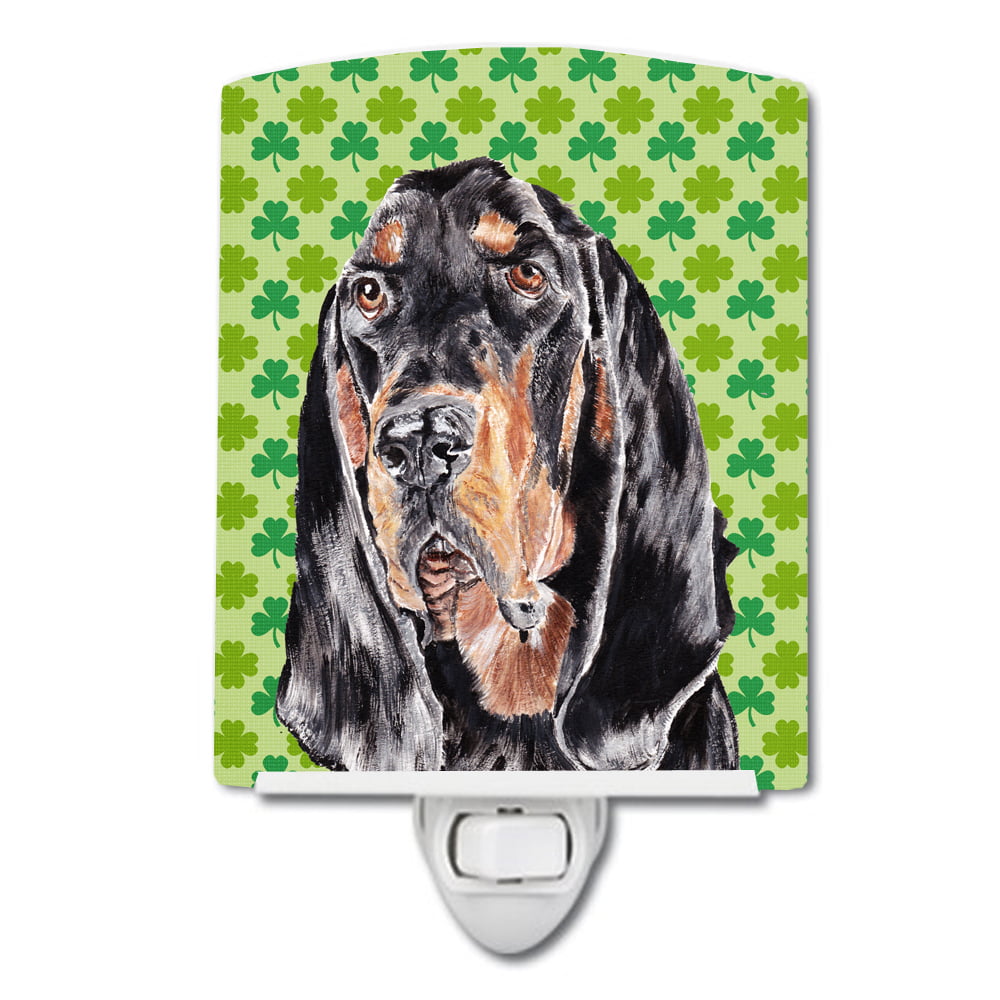 Black & Tan Coonhound Lucky Shamrock St. Patricks Day Ceramic Night Light