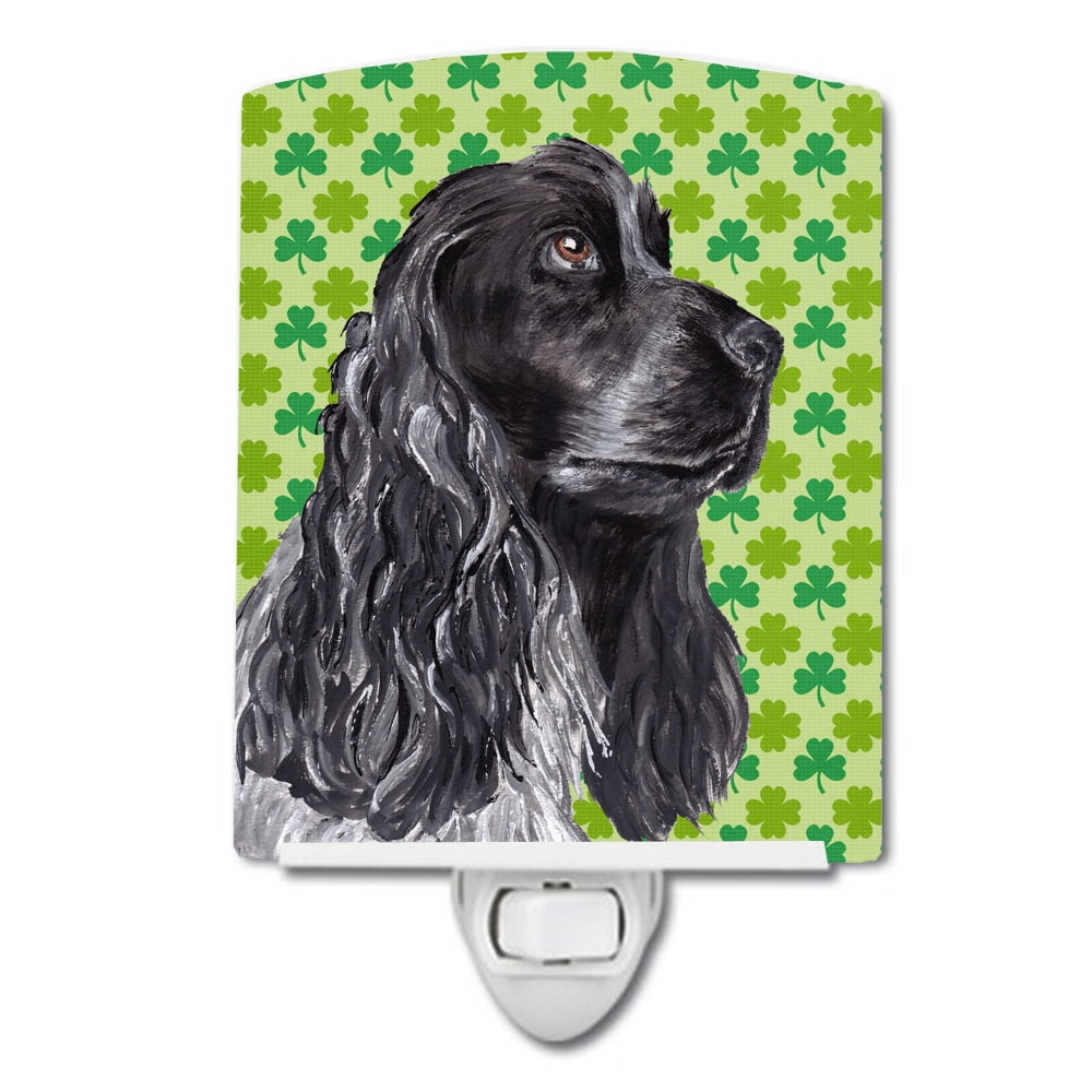 Black Cocker Spaniel Lucky Shamrock St. Patricks Day Ceramic Night Light