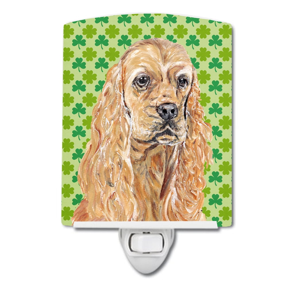 Buff Cocker Spaniel Lucky Shamrock St. Patricks Day Ceramic Night Light