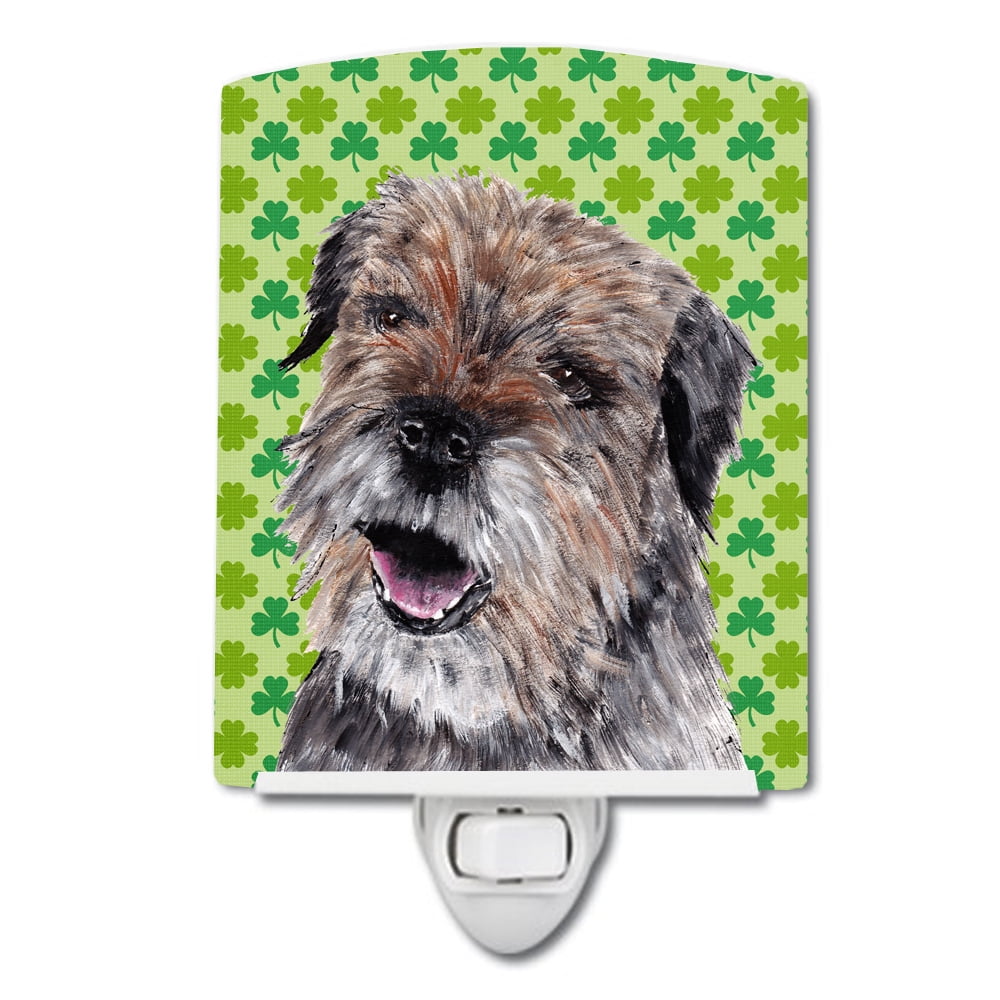 Border Terrier Lucky Shamrock St. Patricks Day Ceramic Night Light