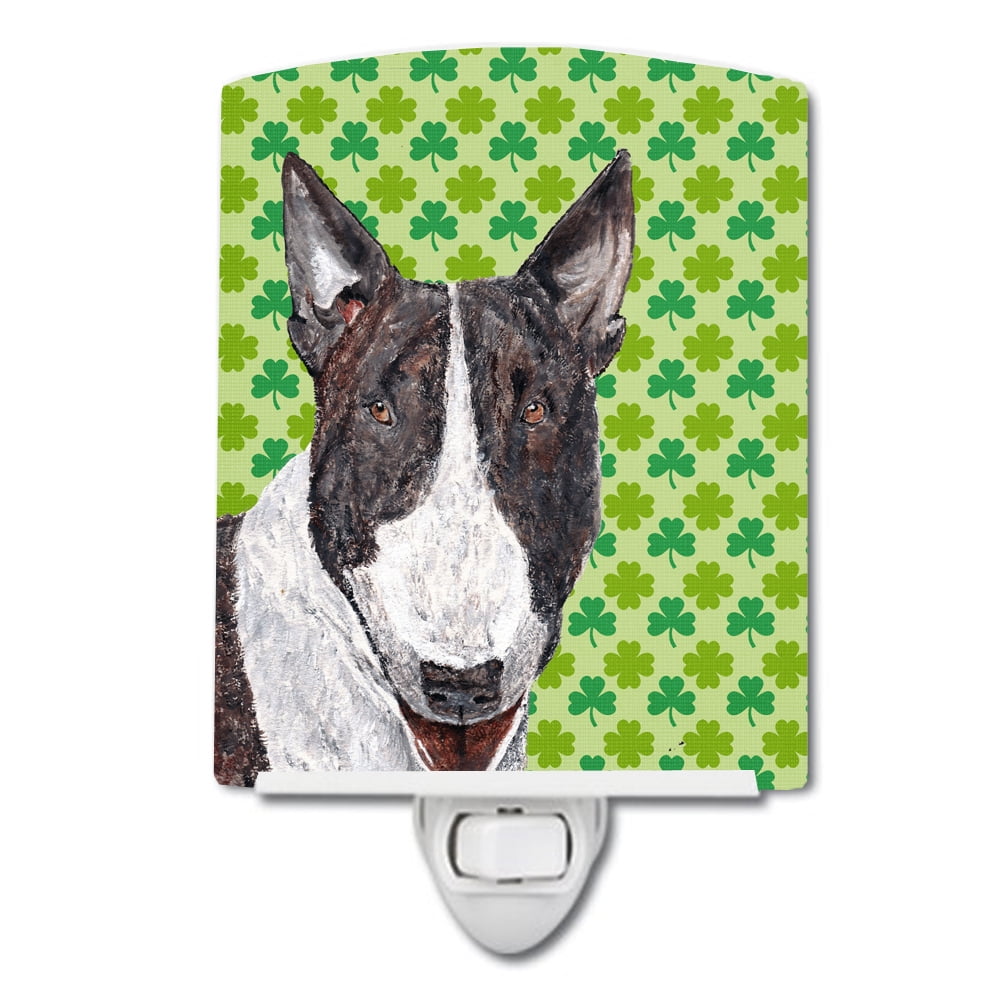 Bull Terrier Lucky Shamrock St. Patricks Day Ceramic Night Light