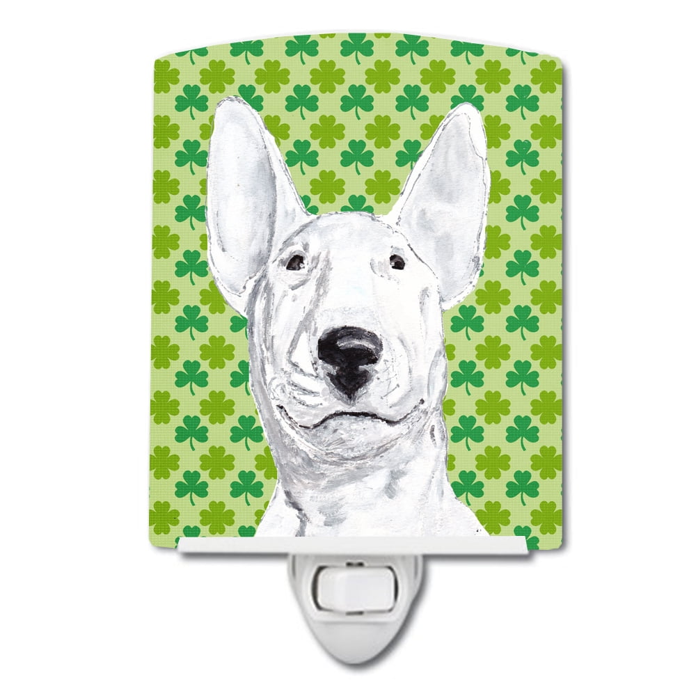 Bull Terrier Lucky Shamrock St. Patricks Day Ceramic Night Light