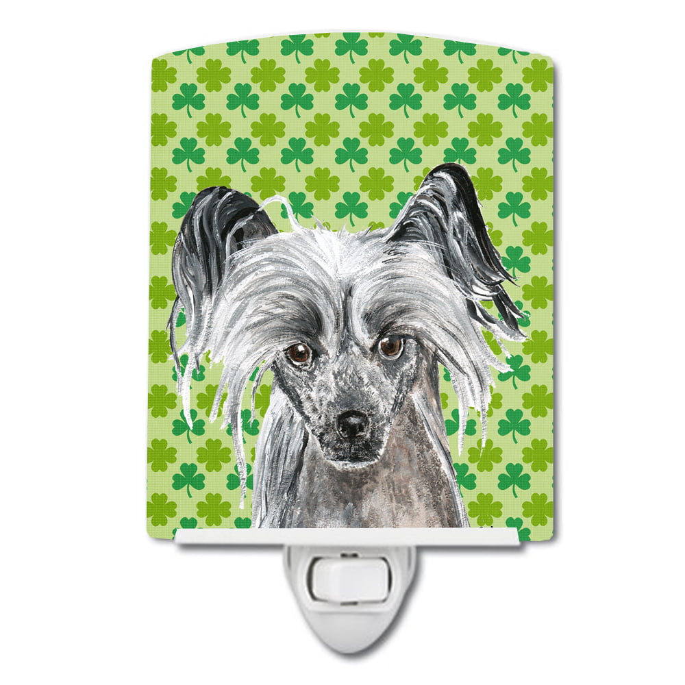 Chinese Crested Lucky Shamrock St. Patricks Day Ceramic Night Light